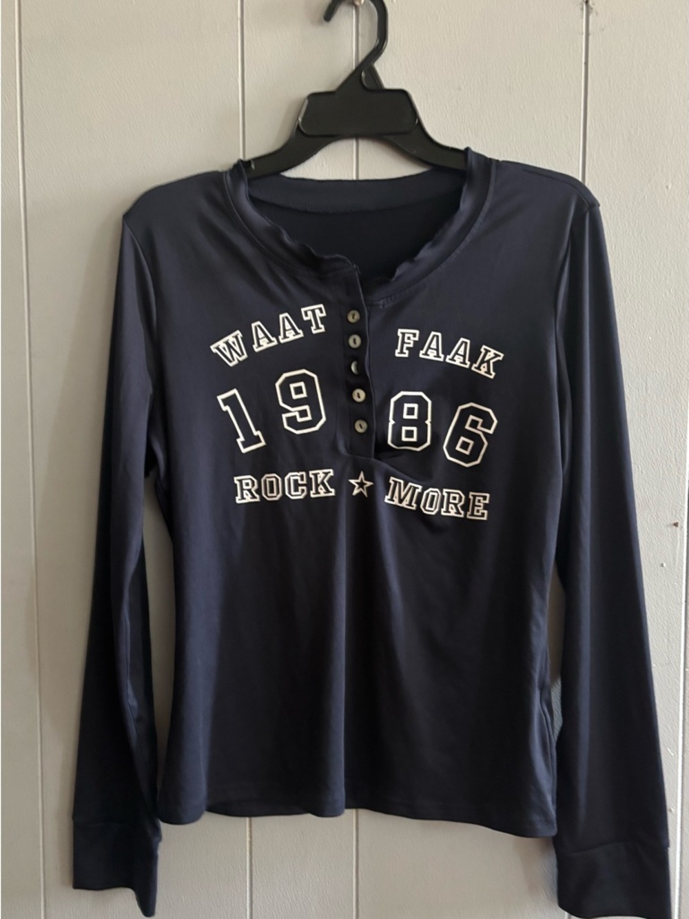 Source Unknown Navy Long-Sleeve Henley Graphic Sweater